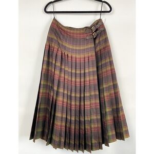 NWT Vintage Ralph Lauren Black Label 100 Silk Leather Pleated Plaid Kilt Skirt 6